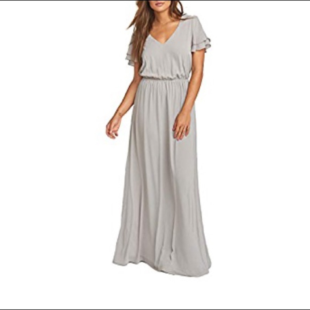 Show Me Your Mumu Heather Flutter Maxi Dress dove gray